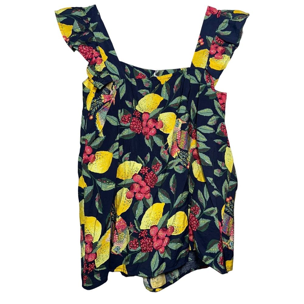 Davi & Dani NWT Lemon Berry Floral Tank Top Small Ruffle Strap Square Neck